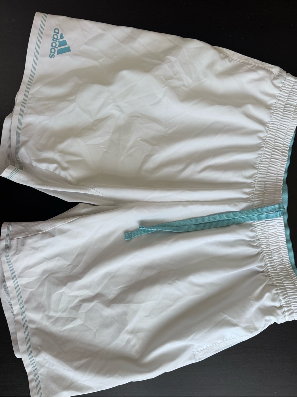 adidas White Men's Athletic Shorts with Teal Accents